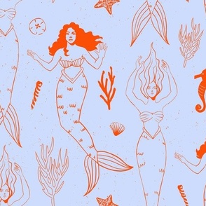Fourth of July Mermaids in Red and Light Blue