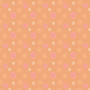 Tiny pink and melon flowers on melon gingham by Mona Lisa Tello