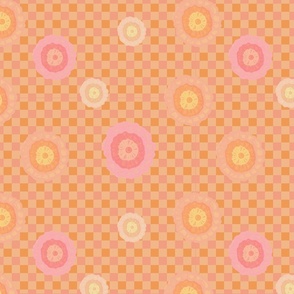 Pink and Melon flowers on Melon Gingham by Mona Lisa Tello