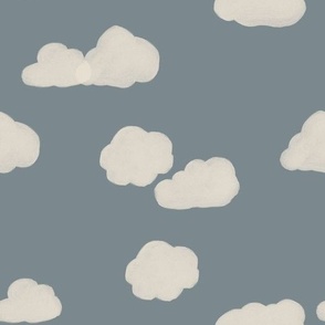 Whimsical Cumulus Clouds - Gouache in Beige + Slate Blue Gray