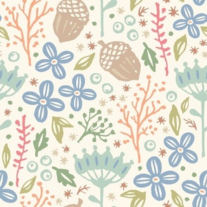 Enchanting Forest Biome. Nature-Inspired Design for Textiles and Wallpaper in vintage style. Big light version.
