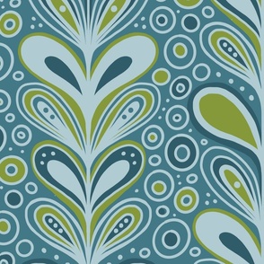 Retro Blooming teal wallpaper scale