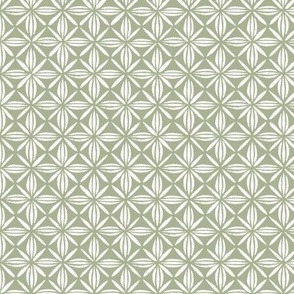 Small Scale // Geometric Floral Lattice in Light Sage Green - hand drawn vintage