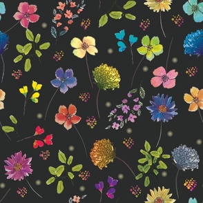 Watercolor wild florals 04 - Black