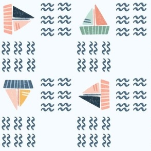 Seaside Sailboat Checkers - A Day at the Beach - Blush (M)