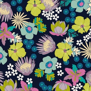 Maximalist Bright Detailed Florals // large // botanical, green, pink, blue, purple, bold flowers
