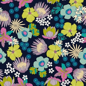 Maximalist Bright Detailed Florals // small // botanical, green, pink, blue, purple, bold flowers