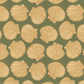 Medium | Coastal chic sea shells sage green and yellow beige