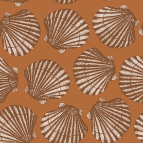 Large | Coastal chic sea shells earthy terracotta brown