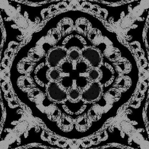 Vintage Noir Floral Tile - Handcrafted Geometric Black & White, Medium