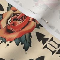 Tribal Rose Symmetry Pattern with Geometric Accents