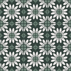 Sunflower Floral Textile Block Print | Small Scale | Dark green, sage green | multidirectional boho geometric tile