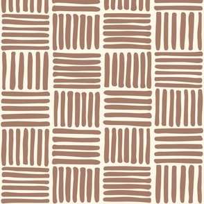 Basket Weave Checkerboard - Freehand Lines in Earthy Brown on Cream - Simple Geometric Neutral Boho Checker