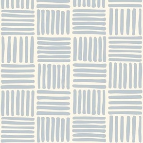 Basket Weave Checkerboard - Freehand Lines in Light Blue Denim on Cream - Simple Geometric Neutral Checker