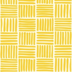 Basket Weave Checkerboard - Freehand Lines in Warm Sunlight Yellow on Cream - Simple Geometric Bright Checker