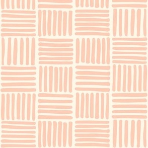 Basket Weave Checkerboard - Freehand Lines in Warm Soft Peach on Cream - Simple Geometric Neutral Checker
