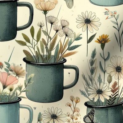 Enamel Mugs And Wild Plants