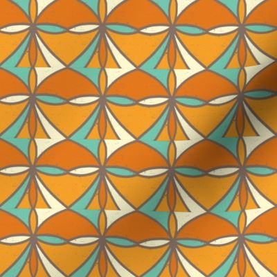 Large Geometric Pattern 2 in textured tangerine orange, burnt orange, dark brown, turquoise and light yellow