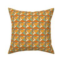 Large Geometric Pattern 2 in textured tangerine orange, burnt orange, dark brown, turquoise and light yellow
