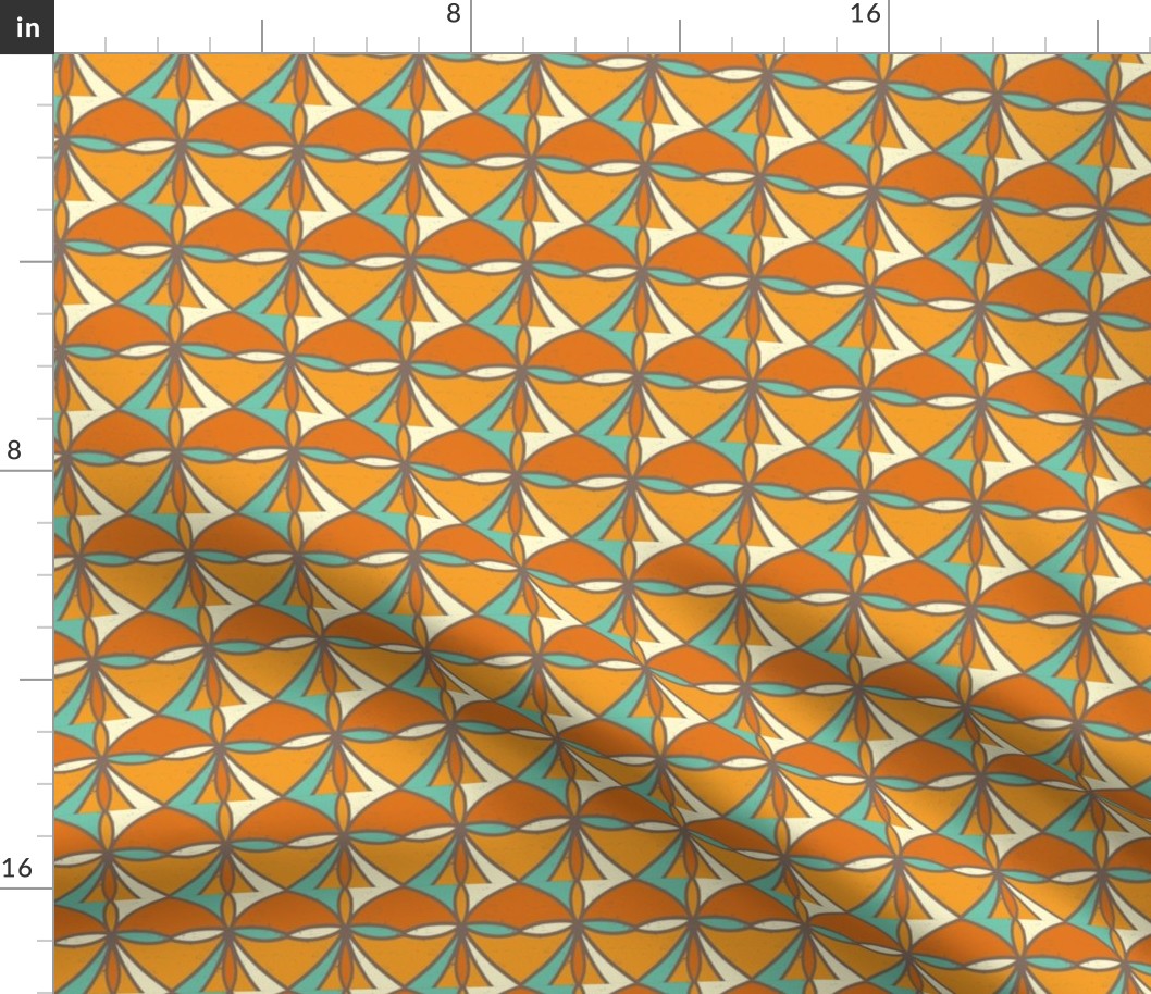 Large Geometric Pattern 2 in textured tangerine orange, burnt orange, dark brown, turquoise and light yellow