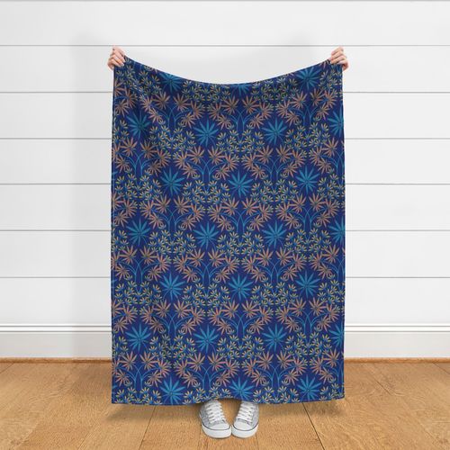 GLAMOUR Floral Botanical Luxe Maximalist Damask in Salmon Pink Green Turquoise on Royal Blue - MEDIUM Scale - UnBlink Studio by Jackie Tahara