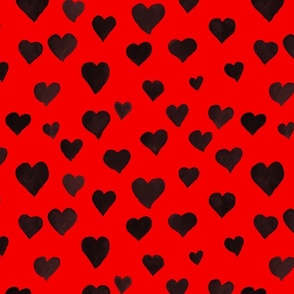 Watercolor Hearts in Black and Red