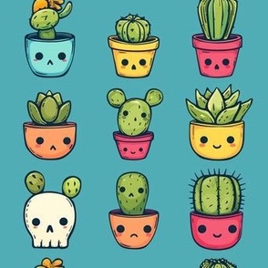 Kawaii Cacti Collection: Cute Succulents in Colorful Pots