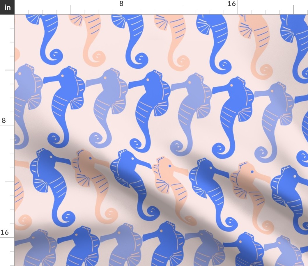 Seahorse Parade in Blue and Pink