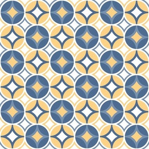 Circle Lock Diamond Geometric  // Denim Blue, Butter Yellow, White // V1 // Small Scale - 1200 DPI