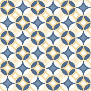 Circle Lock Diamond Geometric  // Denim Blue, Butter Yellow, White // V2 // Small Scale - 1200 DPI