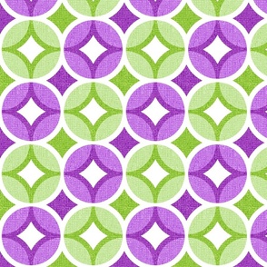 Textured Circle Lock Diamond Geometric // Purple, Green and White // V1 // Medium Scale Fabric - 858 DPI