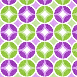 Textured Circle Lock Diamond Geometric // Purple, Green and White // V2 // Medium Scale Fabric - 858 DPI