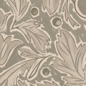 (L) Baroque Damask Leaves neutral in shades of brown and taupe and cream and off white