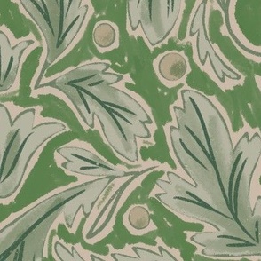 (L) Baroque Damask Leaves in shades of green and off white