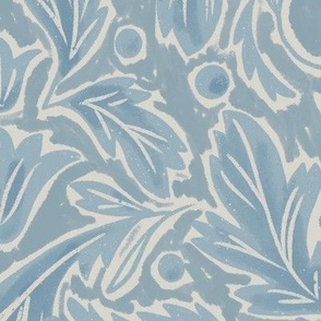 (L) Baroque Damask Leaves in soft blue and off white
