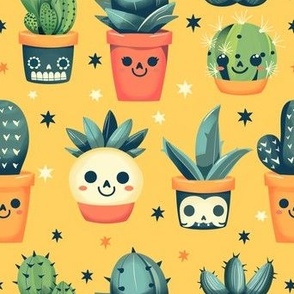 Sunshine & Smiles: Kawaii Succulents on Yellow