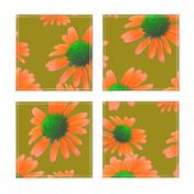 Orange and Green Flowers on Green  Background - Orange Floral Photography