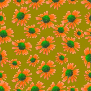 Orange and Green Flowers on Green  Background - Orange Floral Photography