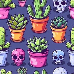 Cheerful Cacti Fiesta: Kawaii Succulents on Orange