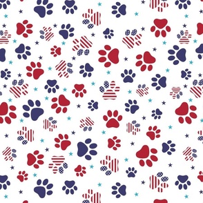 Dog Paw Print Patriotic Star-Spangled Flag Print Red and Blue on White