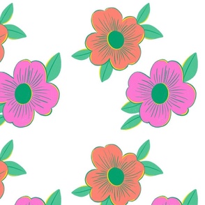 Vintage Hibiscus Flowers | Retro Hawaiian Style | Pink and Orange Floral