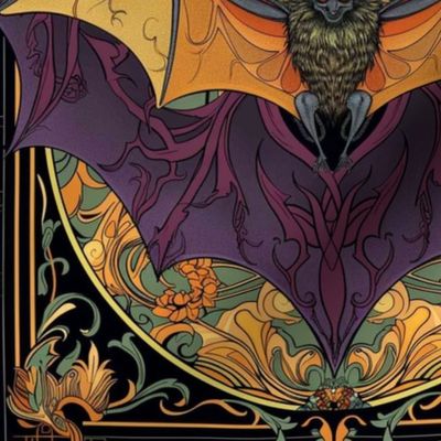 art nouveau orange gold and purple bat wings