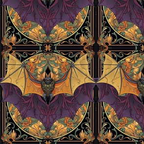 art nouveau orange gold and purple bat wings