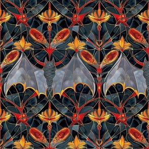 art nouveau bat abstract in gray black and orange gold