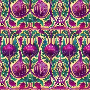 art nouveau beets in purple red and green gold