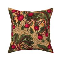 on the art nouveau farm with a beet botanical in red gold and green