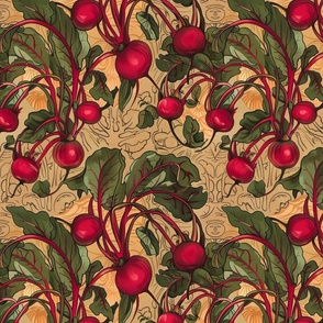 on the art nouveau farm with a beet botanical in red gold and green