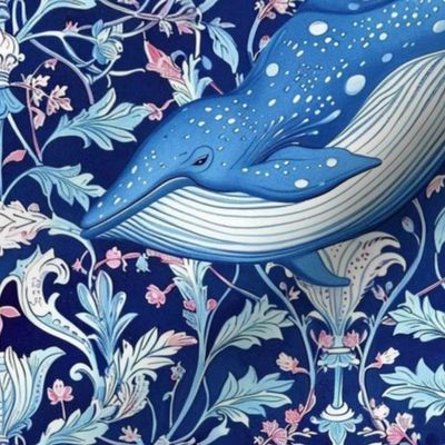 art nouveau blue whale botanical