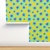 Blue flowers on Yellow Background - Floral Photography - Blue Purple Floral Photography / Blue Purple Flowers