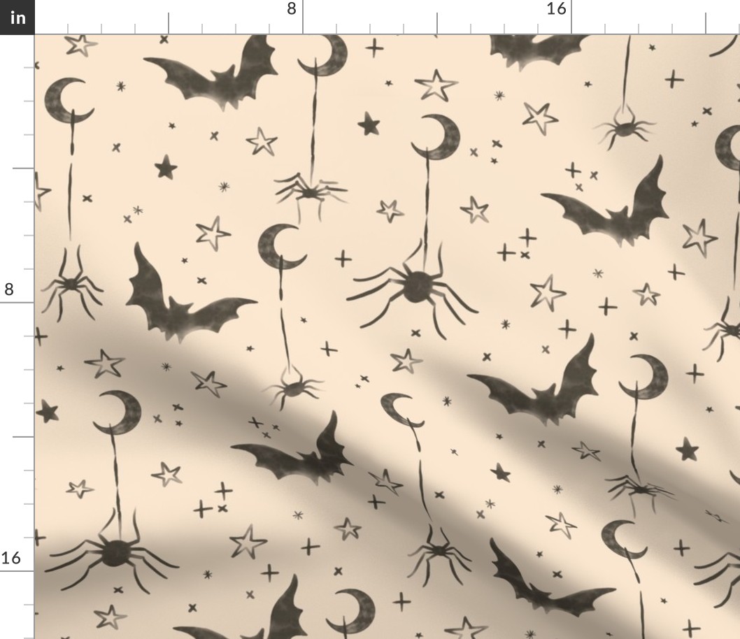 halloween bats flying in the sky charcoal on cream